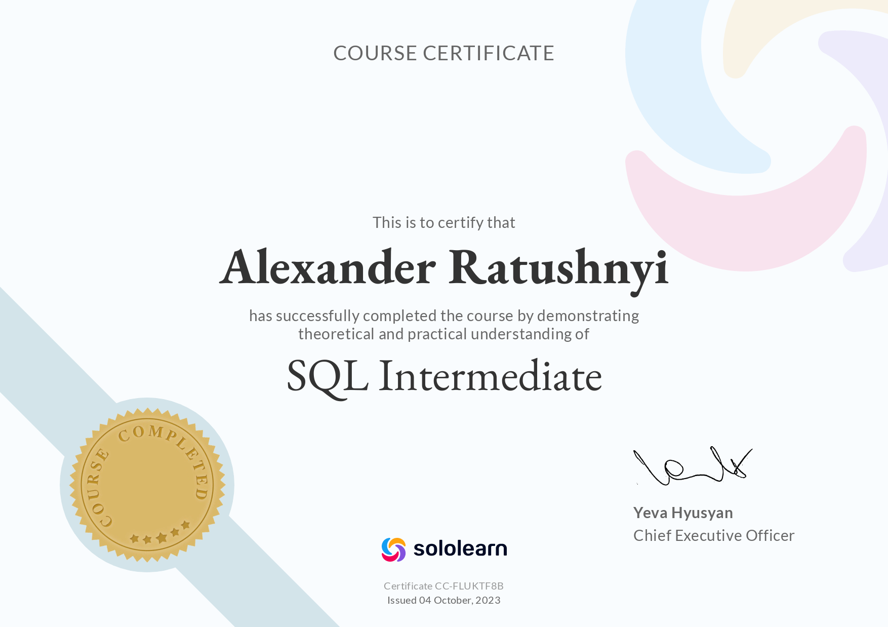 Oleksandr Ratushnyi Sololearn: SQL